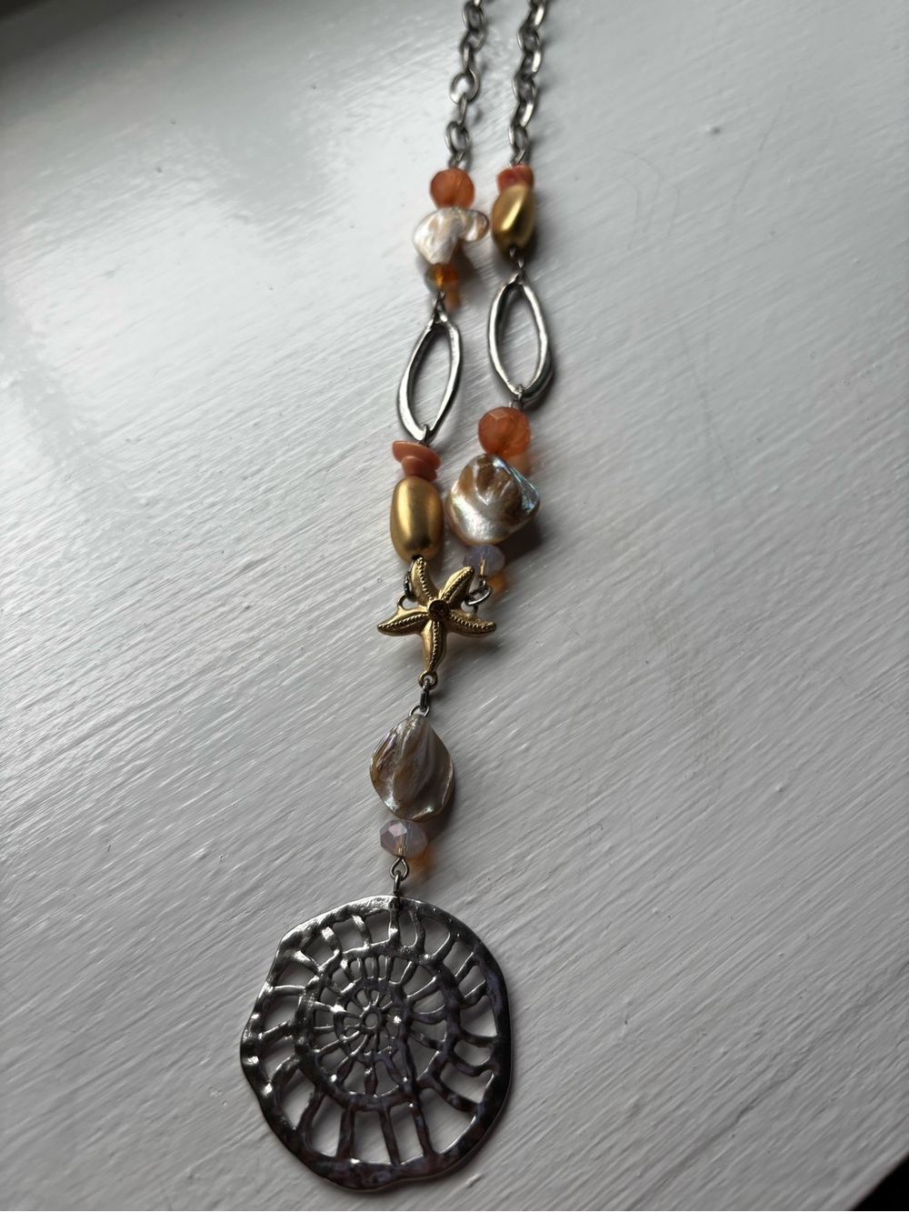Chico's Silver and Gold Coastal Pendant Necklace with Amber Accents - Picture 2 of 3